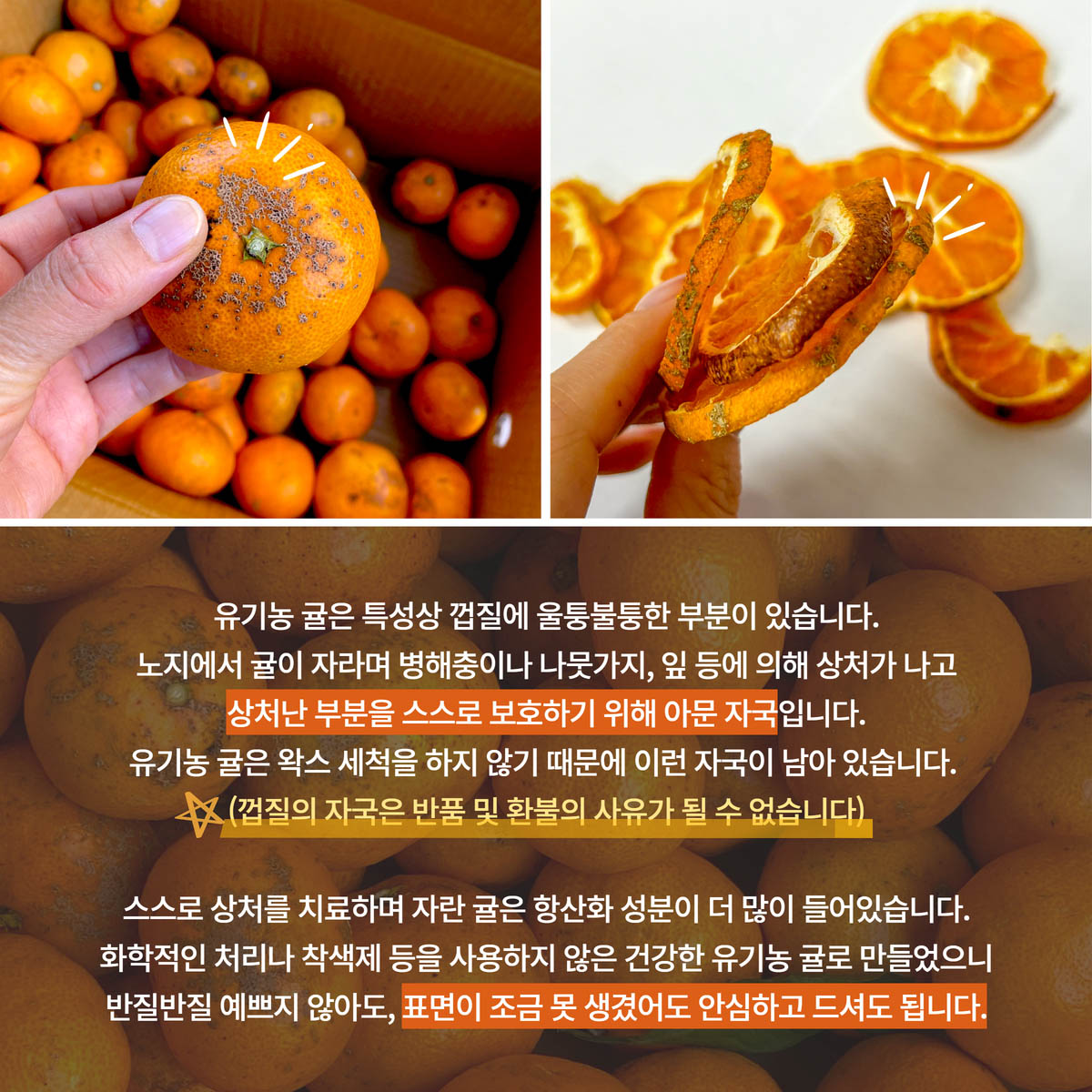 유기농 감귤의 표면에 대한 설명