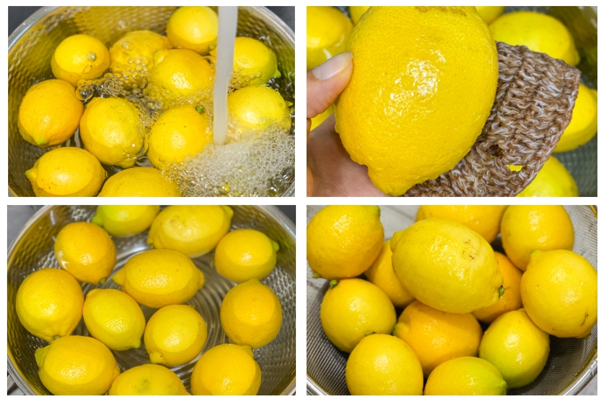 무농약 레몬을 세척하는 과정