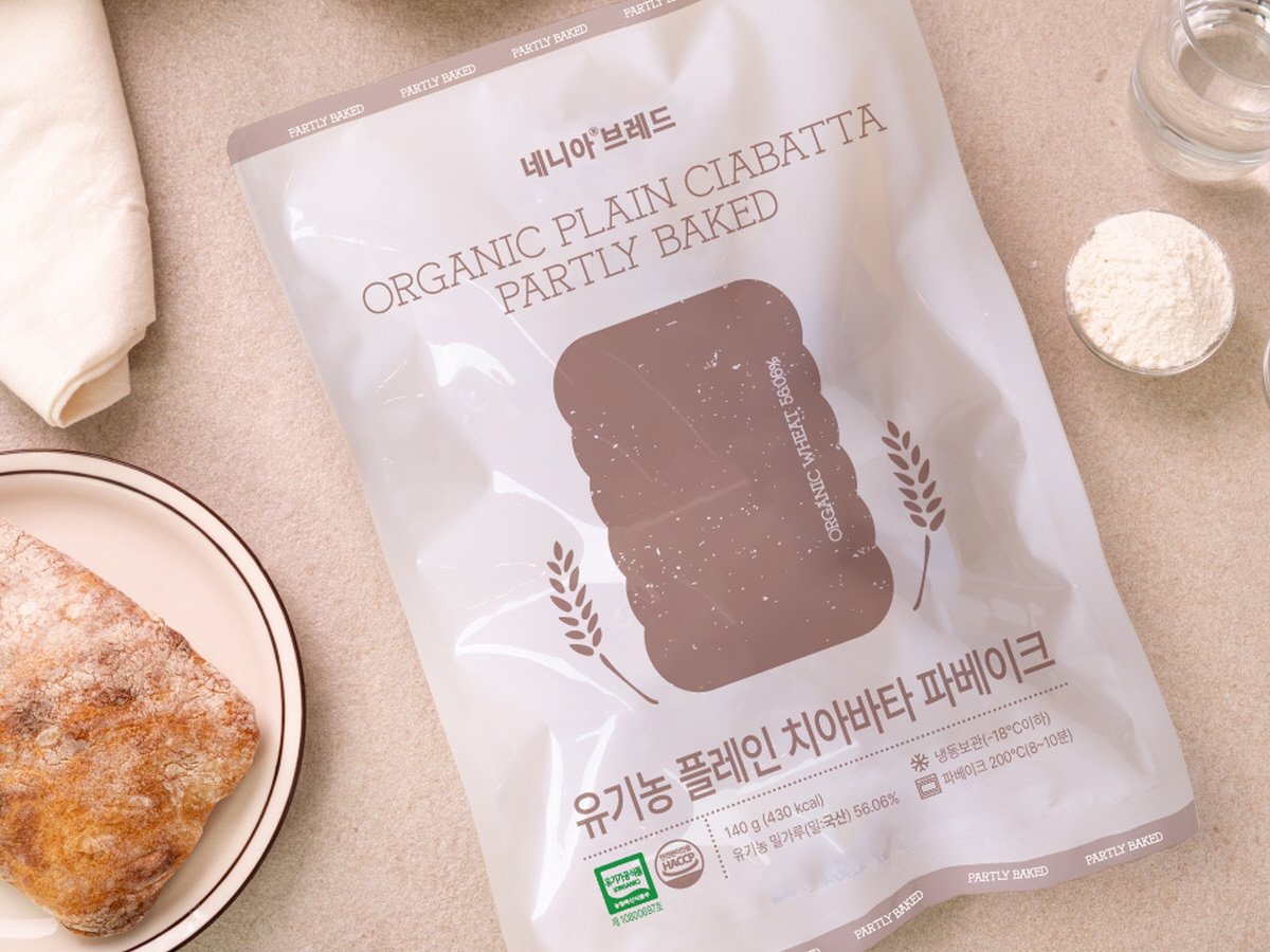 네니아 유기농 플레인 치아바타 파베이크 140g 패키지, 유기농밀가루빵 국산빵 냉동빵